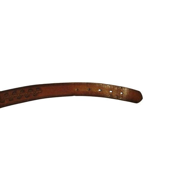1970s Brown Replacement Belt Leather Tooled Fan Design No Buckle Included 42 In main image 4